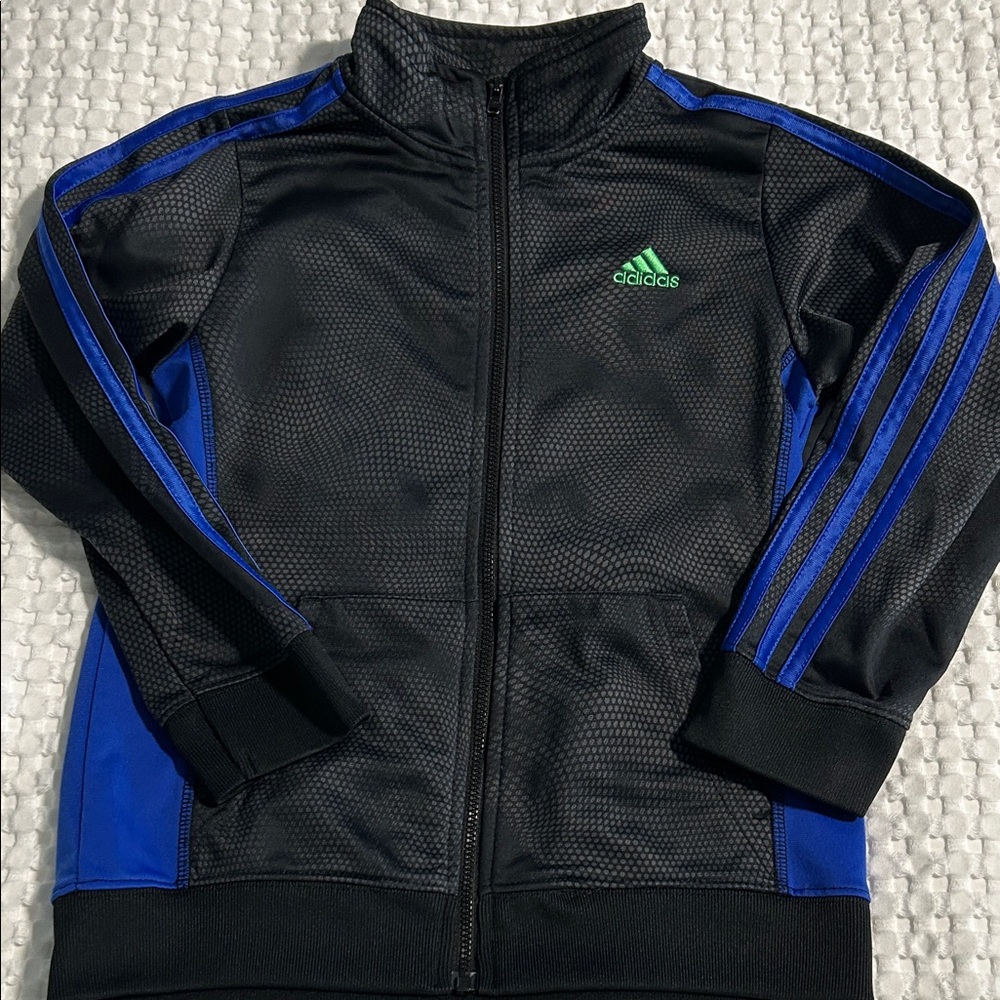 Adidas Boys Black Jacket with Blue and Green Details